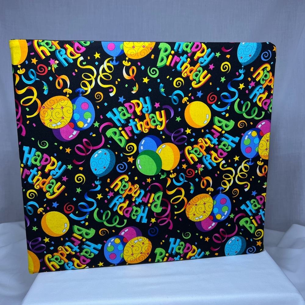 6 12x12 Happy Birthday post bound, fabric covered, scrapbook, memory photo album